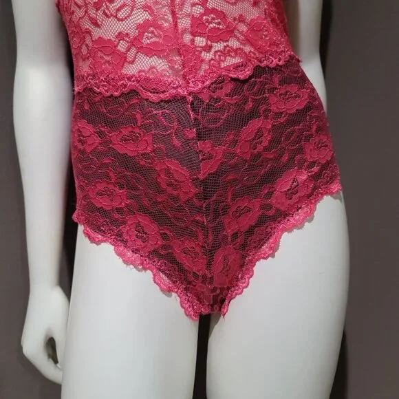 French Affair Floral Pink Lace Push-up Bodysuit Lingerie  Sz Large - Picture 3 of 16